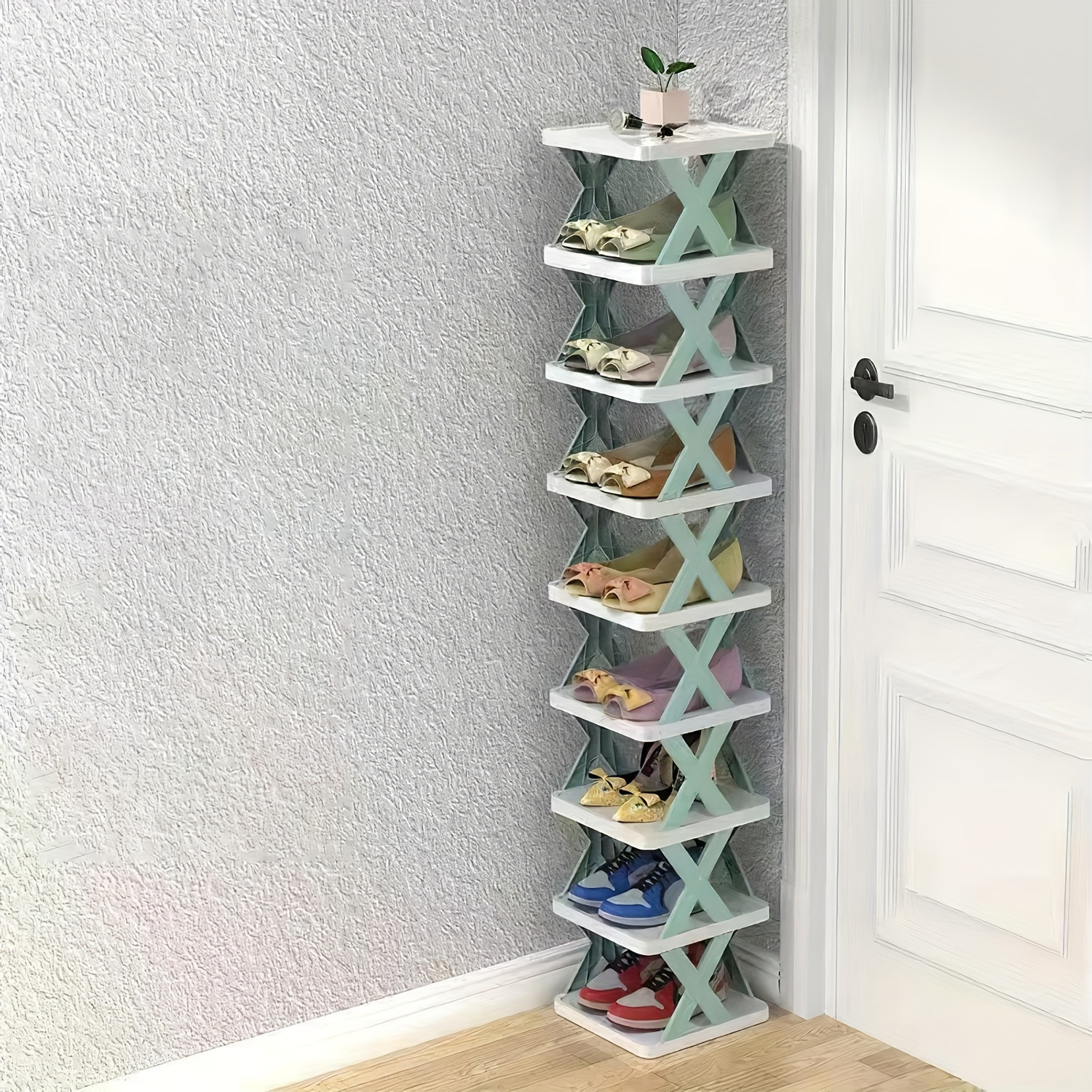 

9- Narrow Shoe Plastic Storage Saving Shoe Storage Closet