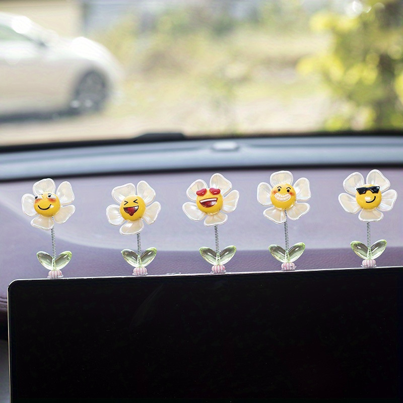 

5pcs Cute Resin Flower Dashboard Ornaments With Spring Base For Car Decoration