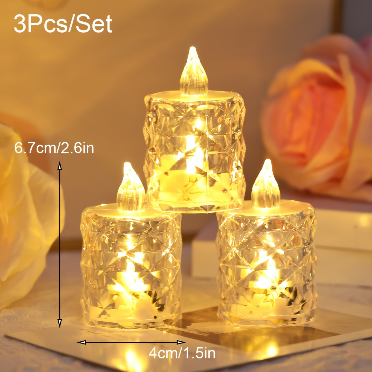 3pcs LED Tea Light Candles with Cut Patterns - Battery-Operated, Flameless & Switch-Controlled for Indoor/Outdoor Decor, Perfect for Birthdays, Parties, Weddings, Valentine's Day - Includes Small, Medium, and Large Sizes
