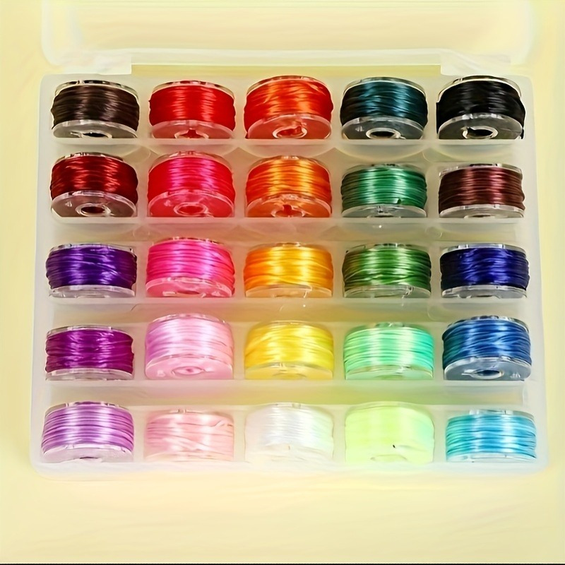 

25 Colors Of Rope And Beading Line, 0.8mm Single Roll Of 6m Length For Bracelet Making, Necklace Jewelry Crafting, And Transparent Storage Box For Clay Bead Creation.