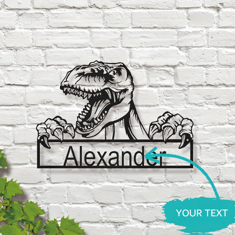 

[customized]custom Dinosaur Metal Wall Art - Personalized Dino Name Sign Home Decor - Ideal For Home Decor & Gift -