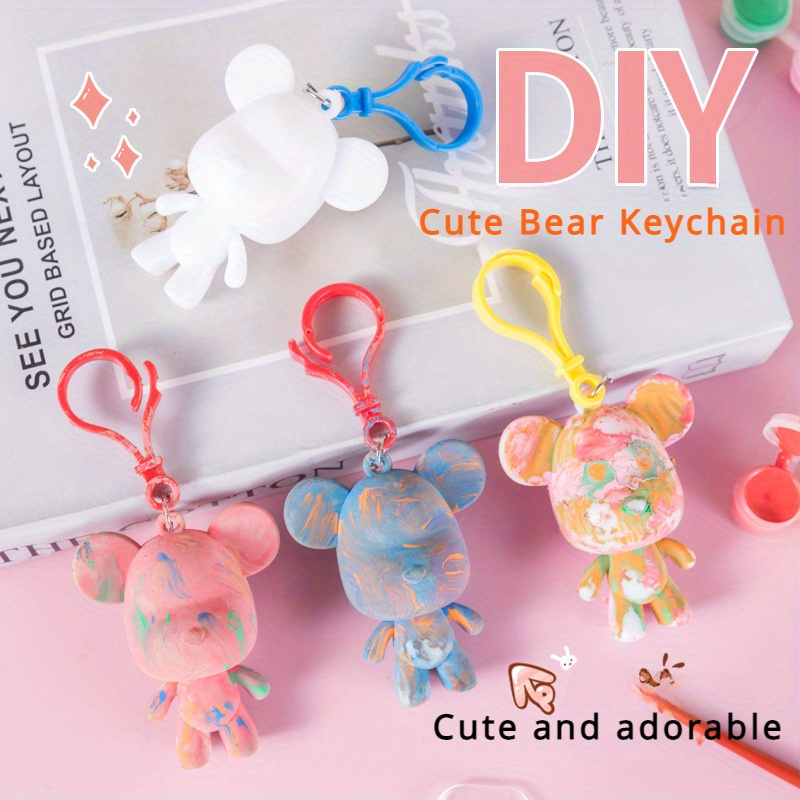 

Diy Handmade Cute Bear Keychain: Painted Graffiti Design, Suitable For Ages 14 And Up, Made Of Plastic