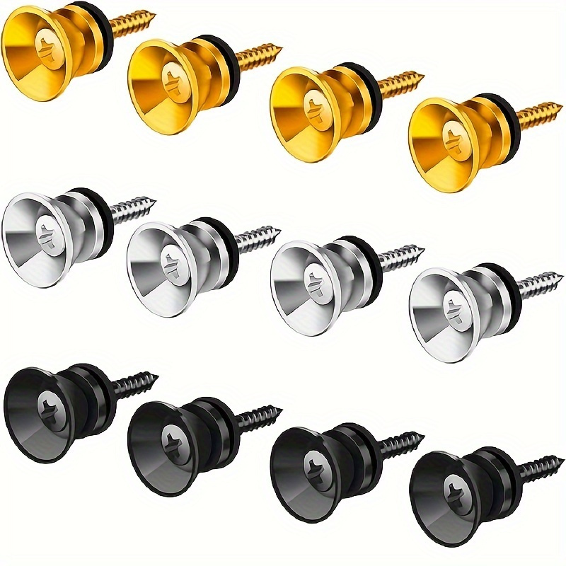 E-shop 12er-Set Premium Gitarrengurtknöpfe - Langlebiges Metall mit Sicherheitsverriegelungssystem, Passend für Akustik, Elektrik, Bass & Ukulele -