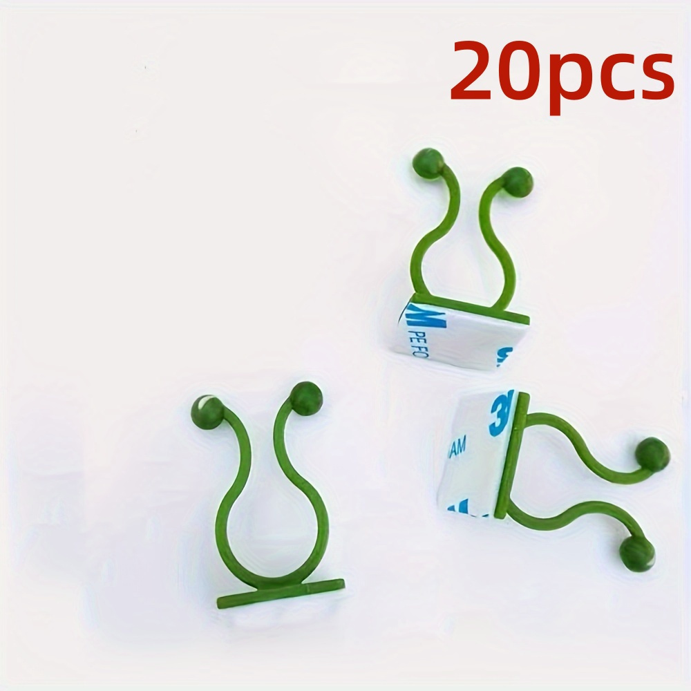 Image of 20pcs Of Green Invisible Clips For Climbing Plants On Walls - Self-adhesive Wire Holders For Garden And Indoor Decoration
