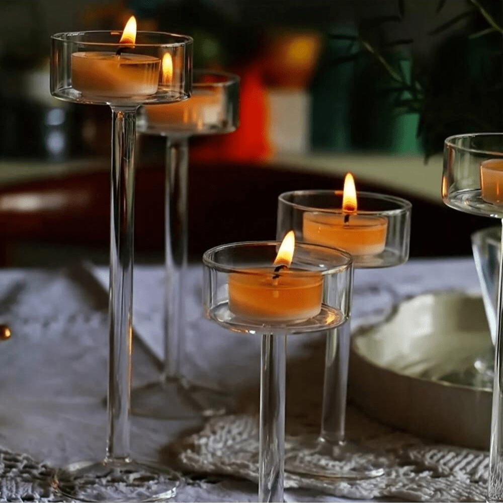 

3pcs Glass Candle Holders Set - Elegant Nordic-inspired Transparent Tall Tealight Holders For Romantic Dinners, Weddings, And Home Decor - No Electricity Needed