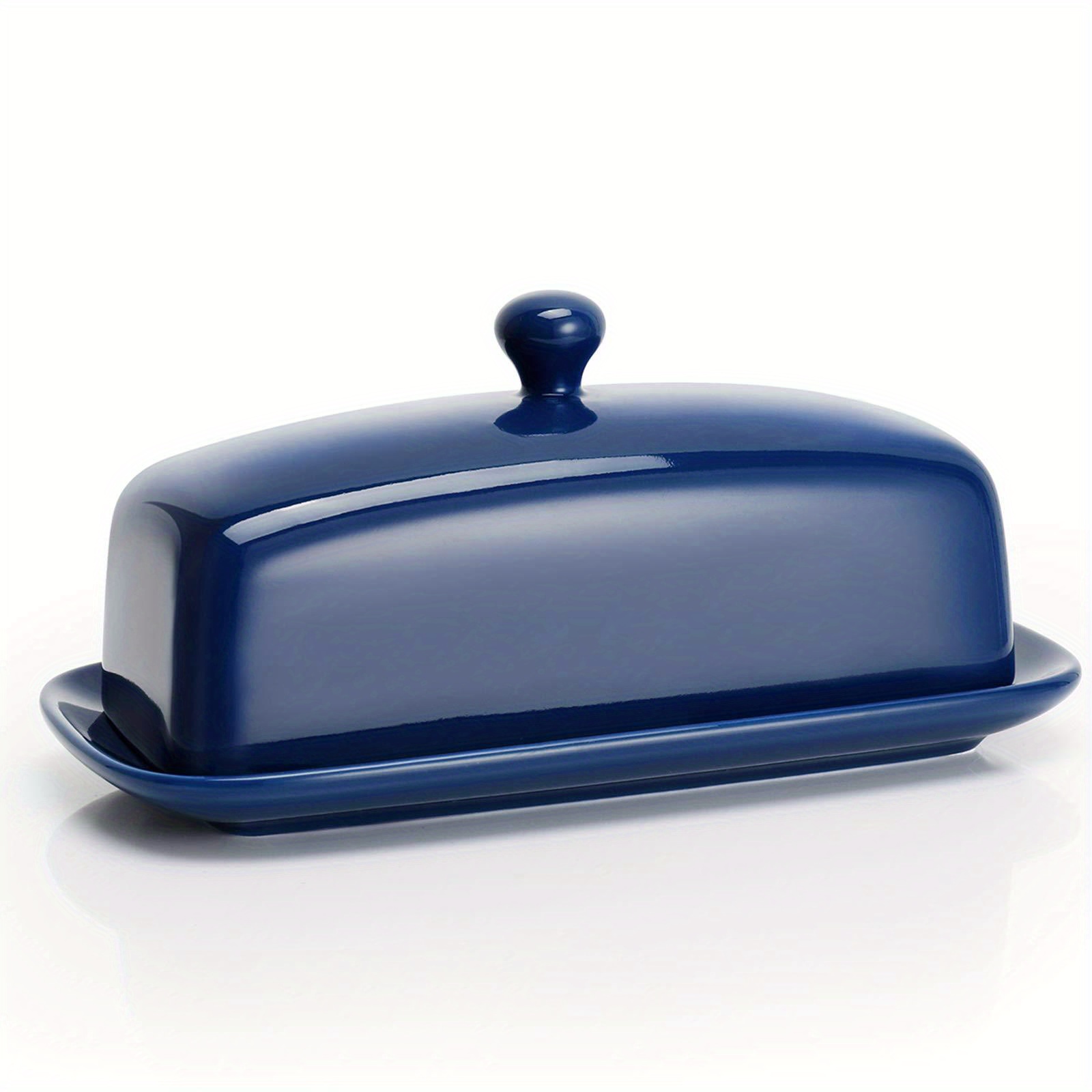 TEMU Sweese Butter Dish With Lid, Porcelain Butter Keeper, 7.8 Inch Butter Holder With Handle Cover, Butter Container Butter, Navy