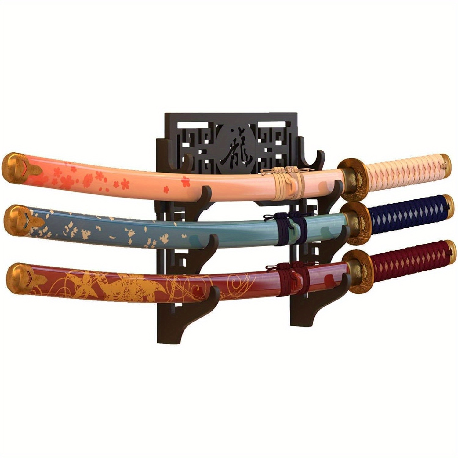 TEMU 1pc Black Wooden 4 Tier Dragon Wall Mounted Sword Rack, Sports Style Display Rack, Sword Storage Rack, Ideal Gift For Sword Enthusiasts