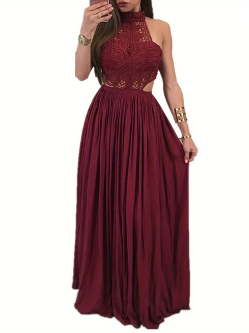 women hollow lace halter dress crochet high waist pleated - Temu women hollow lace halter dress crochet high waist pleated - Temu