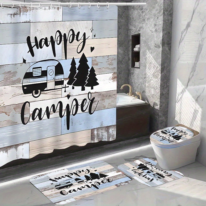 

Camper Shower Curtain Set , Bath Mat, , And Rug - Polyester, , - Bathroom Decor Pattern