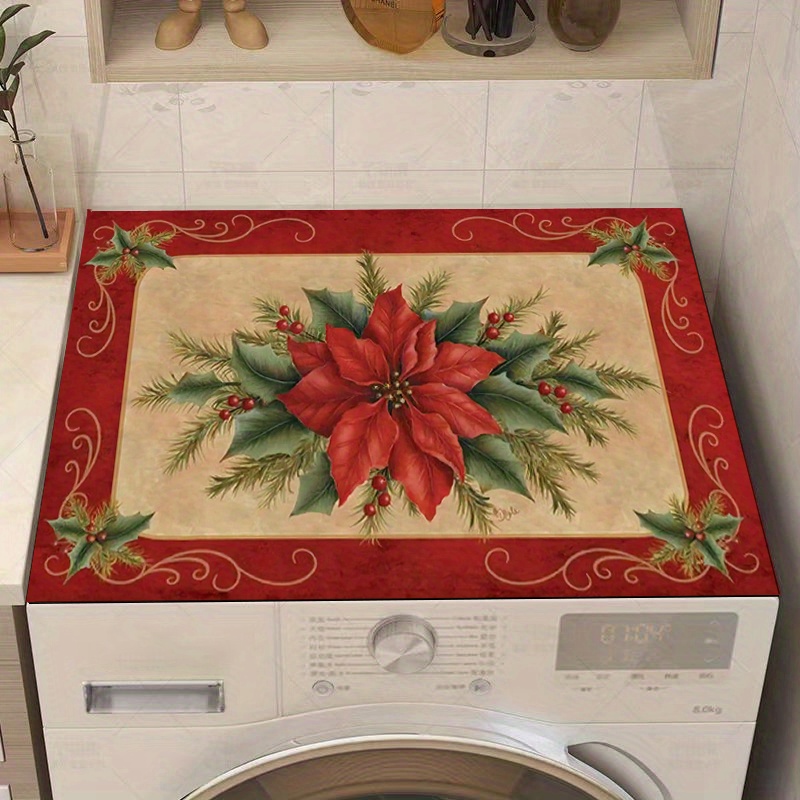 

Christmas Poinsettia Print Kitchen Mat: Polyester, Drying Dishes And Protecting Countertops