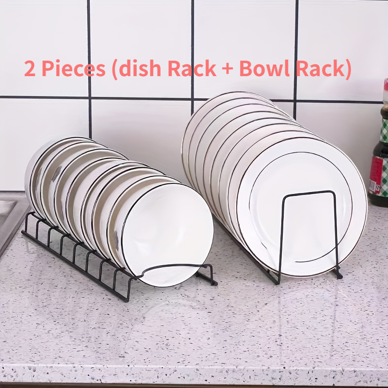 TEMU 2pcs Stainless Steel Dish Rack Set - Sleek Kitchen Organizer For Bowls & Plates, Countertop Storage