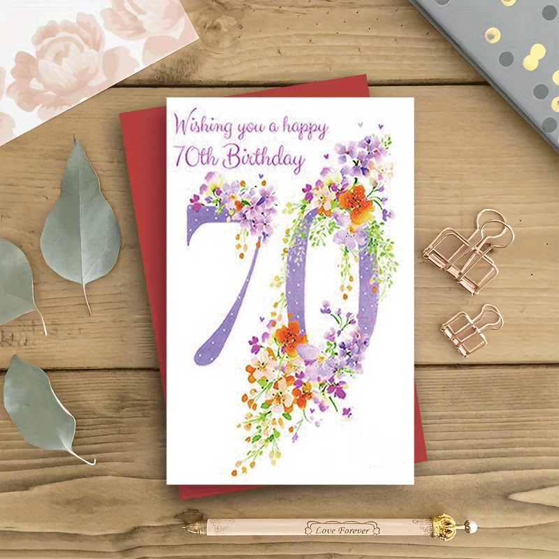 70th Birthday Card With Gold Foil Stars - Elegant Seventieth Celebration Greeting Card Blank Inside