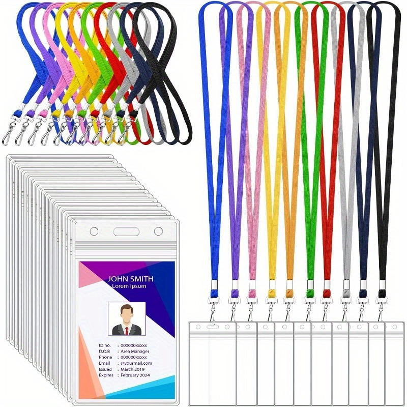 

30 Pack Colorful Lanyards With Id Card Holders Color Lanyards With Vertical Waterproof Id Badge Holder For Office, School, Travel (assorted 10 Colors)