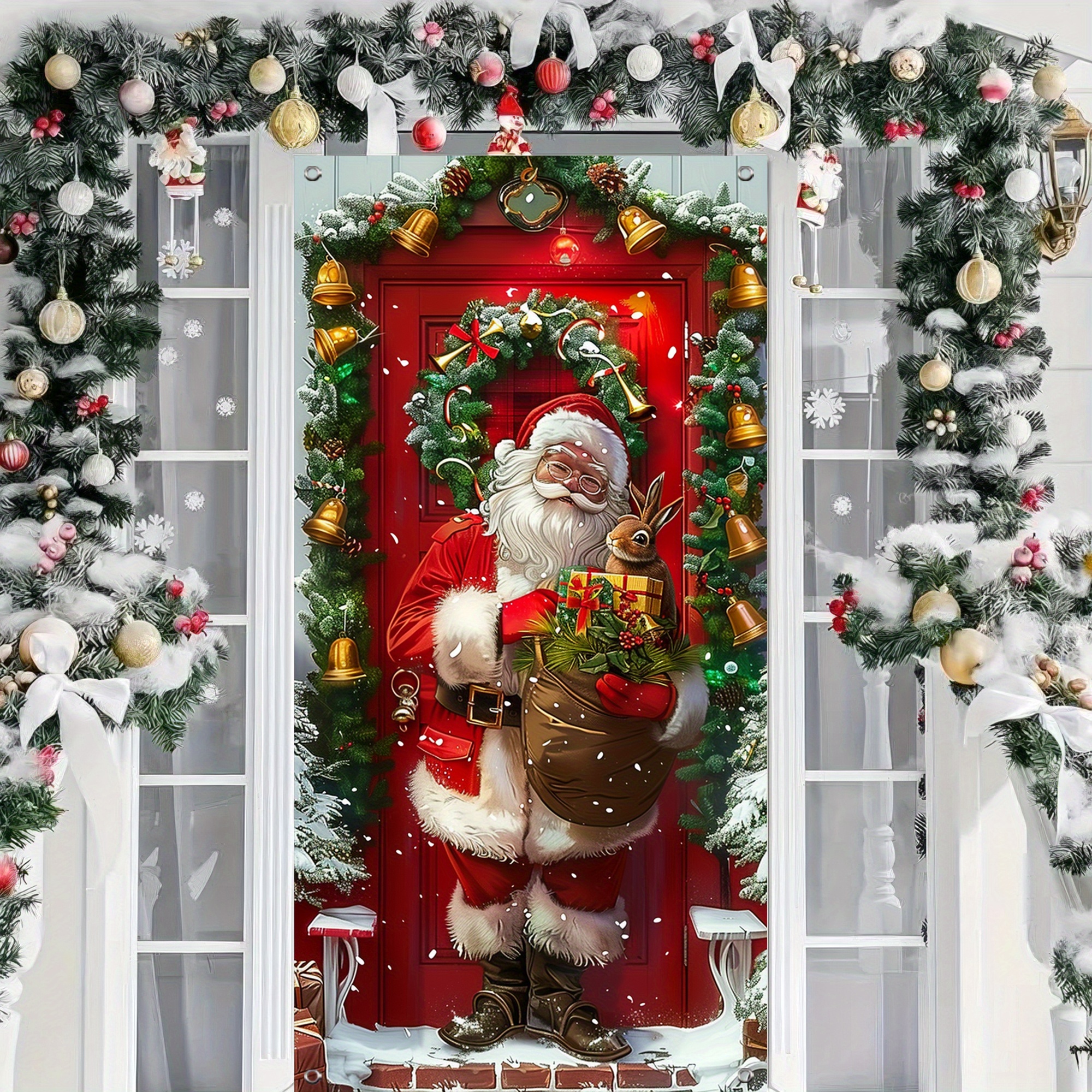 

Festive Christmas Banner: Santa Door Cover (35.4in X 70.8in) - No Power Required, Durable Polyester Material - Perfect For Winter Parties And Holiday Decor