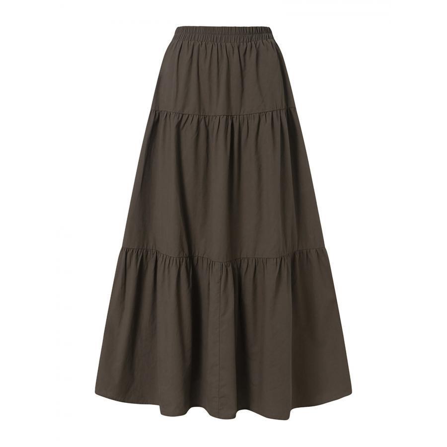 

Womens Plus Size Casual Long Skirts, Solid Color Pleated Big Hem Waist Loose Fit Skirts