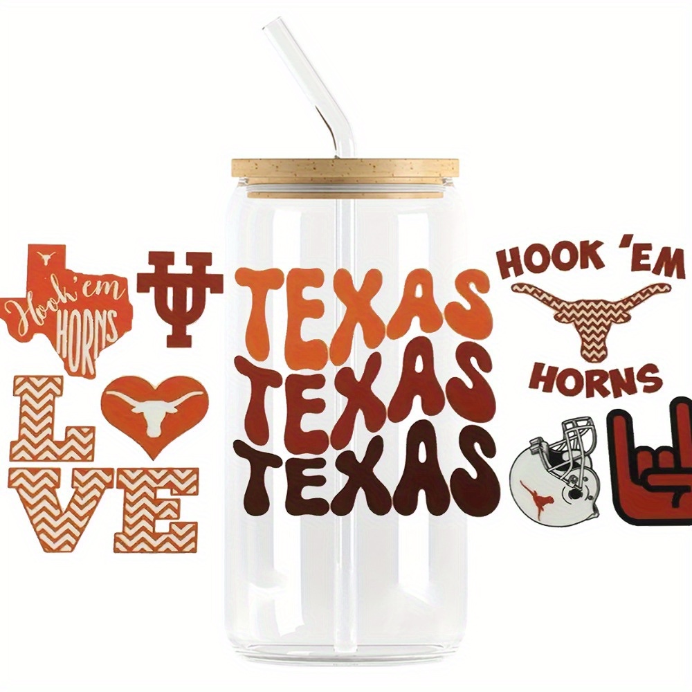 

Texas-themed Waterproof Stickers - Uv Dtf, Matte For 16oz Glasses, Mugs, Laptops & More - Pvc Decals With , , Football Cap Designs