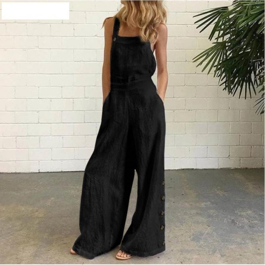 

Women's Wide Leg Overalls Casual Solid Neck Sleeveless Pants Jumpsuit With Pockets For Summer