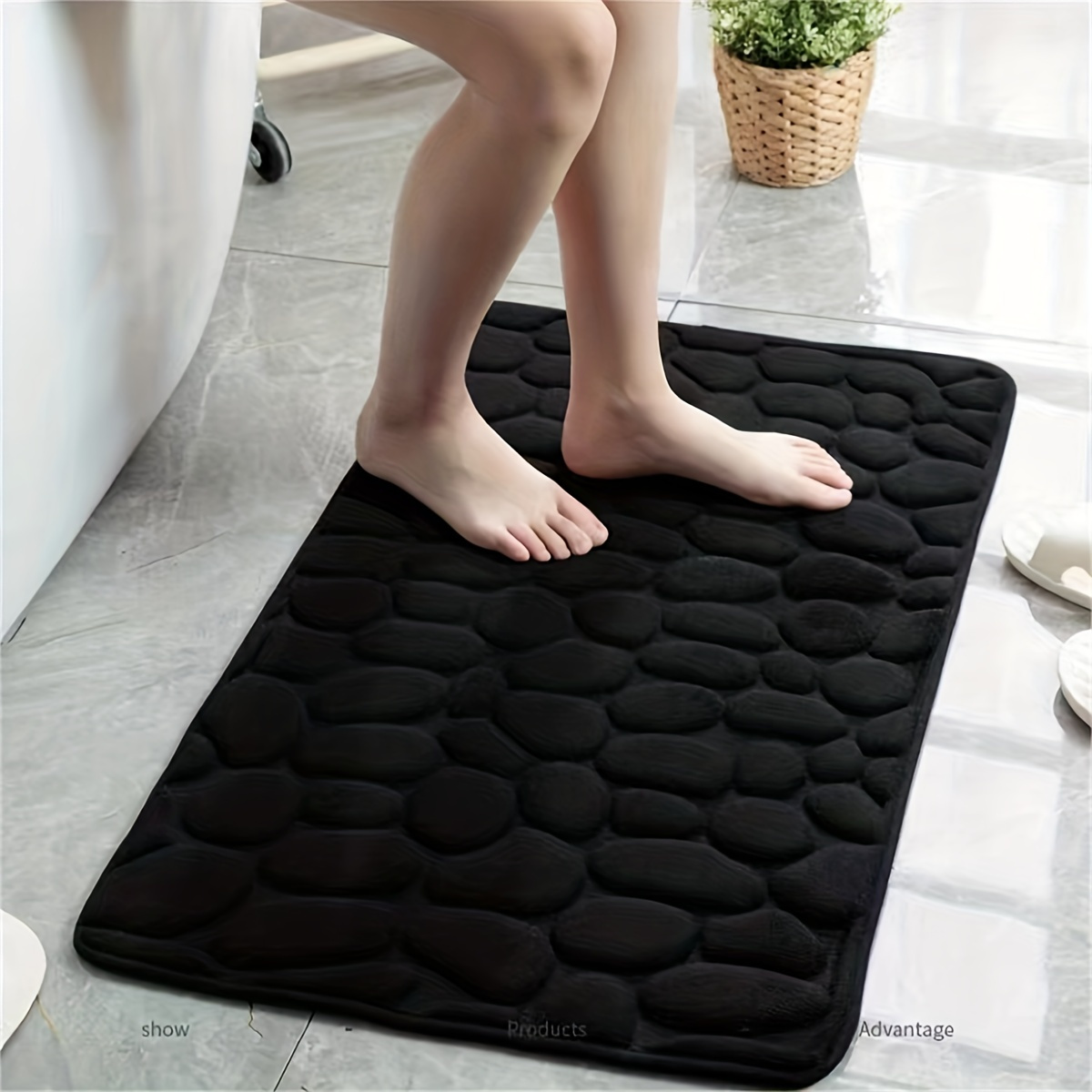 ultra soft velvet memory foam bath mat 3d pebble design quick   absorbent   bathroom decor bathroom mat details 9