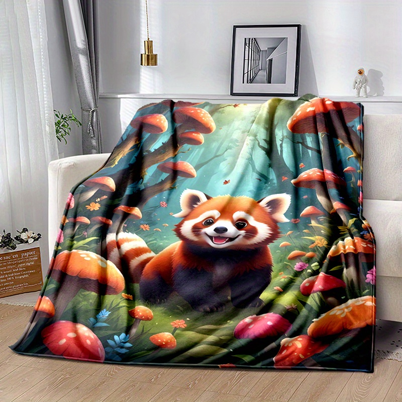 

Vintage Red Panda In Forest Throw Blanket - Digital Print Soft Flannel Fleece, All-season Lightweight Cozy Sofa Bed Throw - 100% Polyester Knitted Flower Pattern, Animal Theme Couch Cover