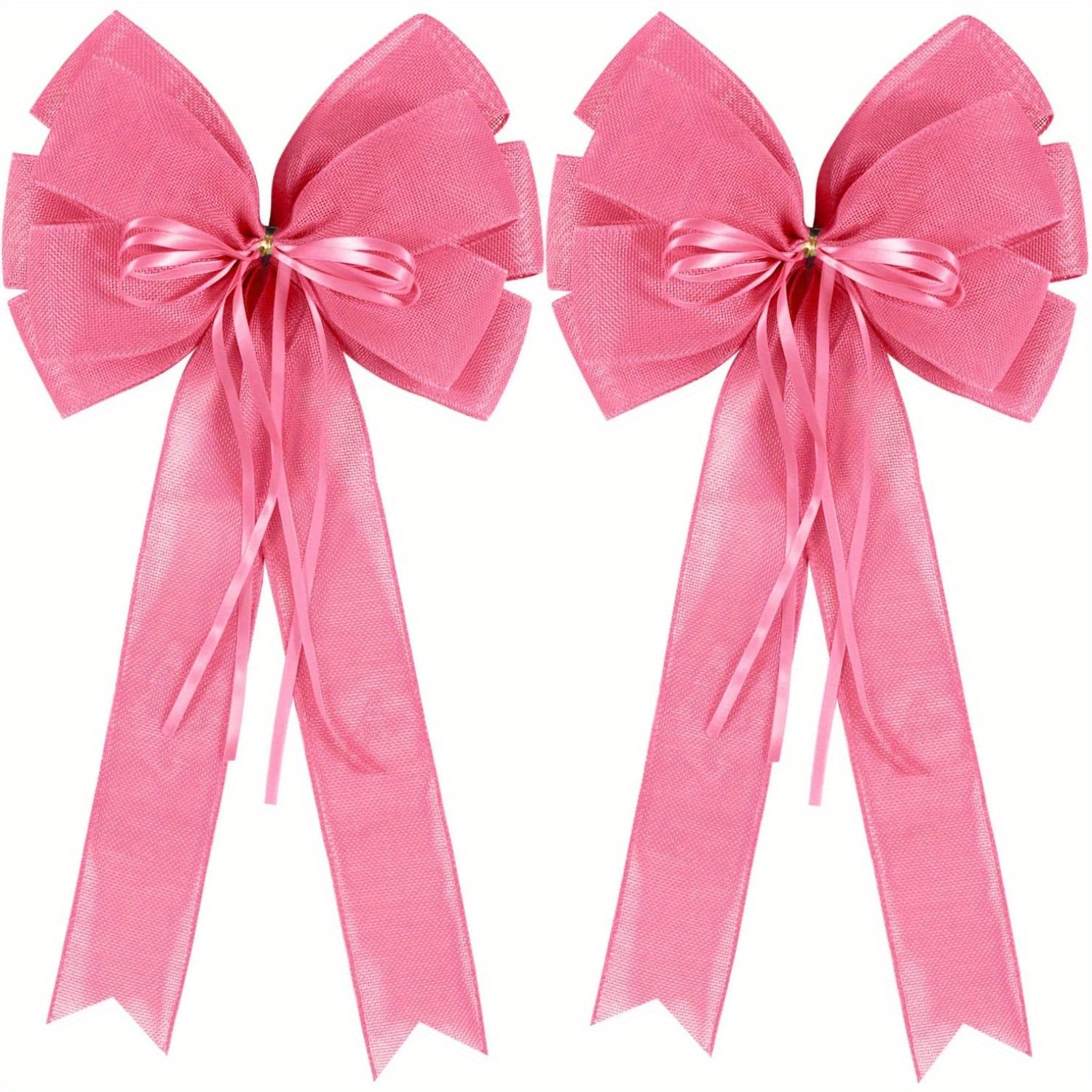 

2 Pcs Large Pink Christmas Wreath Bows - No-electricity, Battery-free Fabric Decorative Bows With Thin Wire Edge For Easy Shaping, Suitable For Christmas, Thanksgiving, New Year, Harvest Decorations