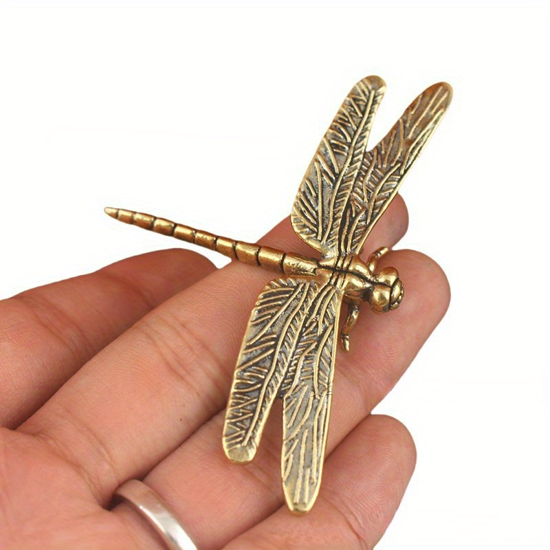 

Elegant Vintage Brass Dragonfly Figurine - Antique Copper Artwork For Home Decor, Perfect For Living Room, Tv Stand, Or Porch | Ideal Tea Pet Collectible & Gift