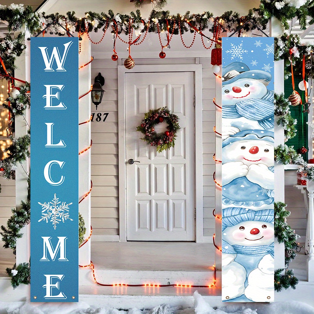 

[ ] 1 Pair, Blue Christmas Snowman Couplet Banner, Polyester, Christmas New Year Party Sign, Suitable For Indoor Outdoor Porch Home Wall Decoration