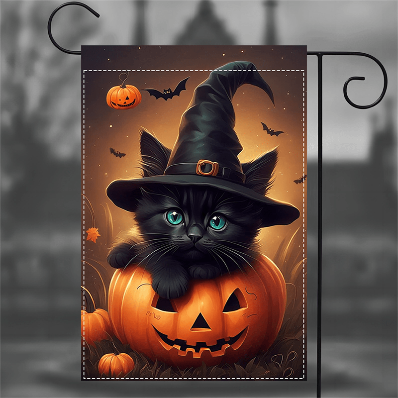 

Garden Flag - Double-sided Trick Or Treat Black Cat & Pumpkin, Weatherproof Polyester Yard Flag, Washable Fall & Thanksgiving Decoration, Multipurpose 12x18 Inch - Use Without Electricity