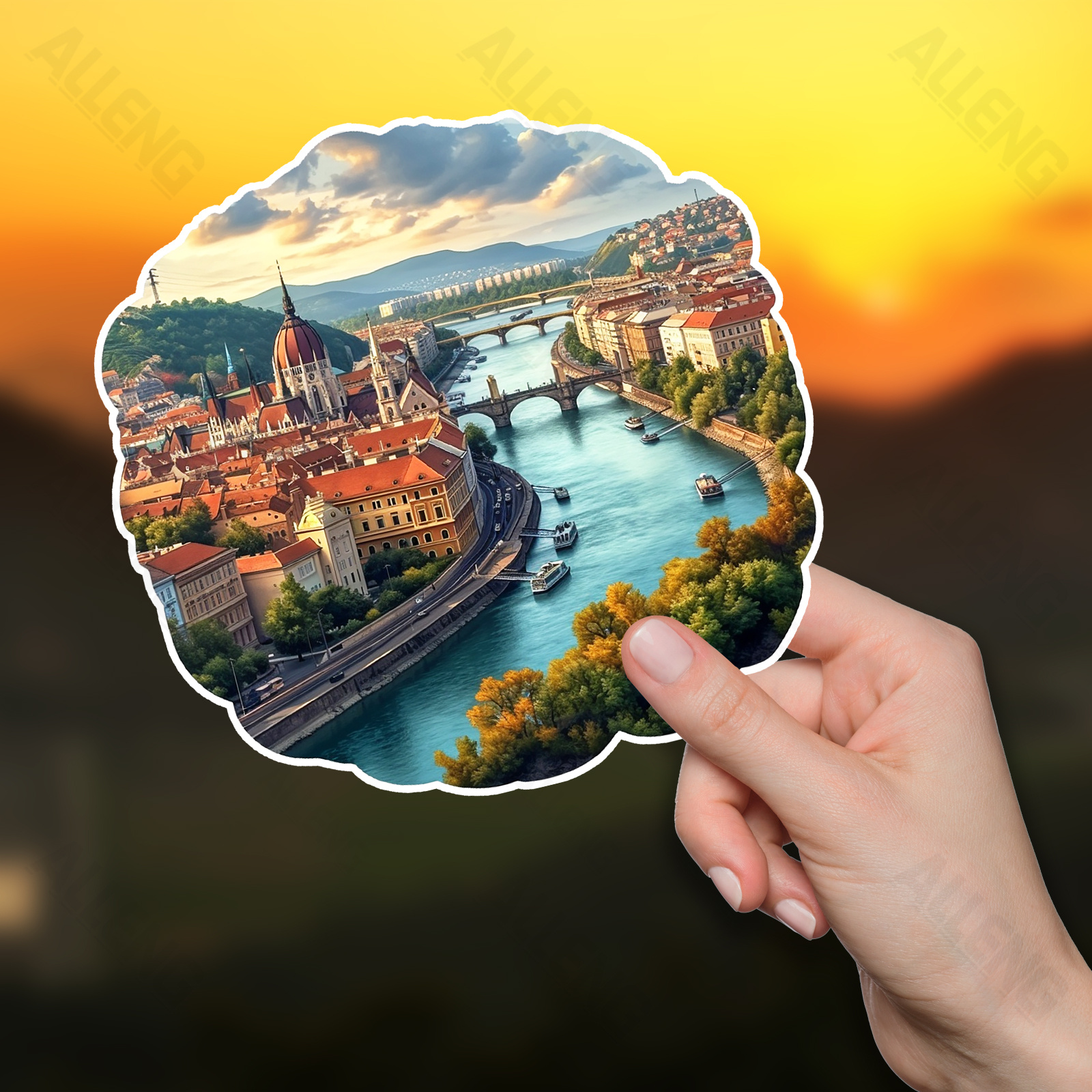 

Alleng Hungary Scenic Landscape Decal - Matte Pvc Self-adhesive Sticker For Glass, Metal, Luggage - High-res Waterproof Skyline Vinyl Bumper Decoration