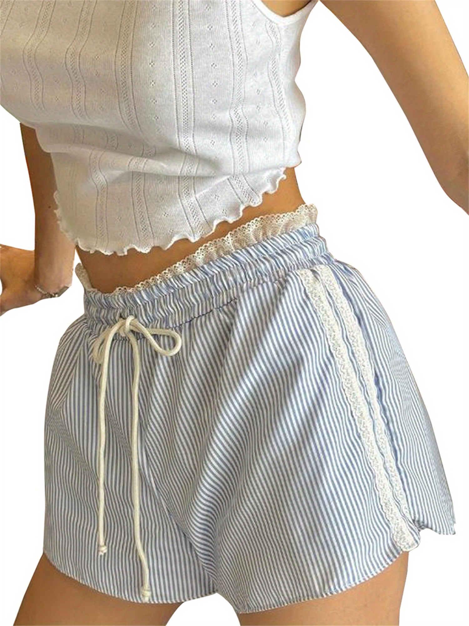 women's vintage y2k striped shorts side lace trim elastic - Temu