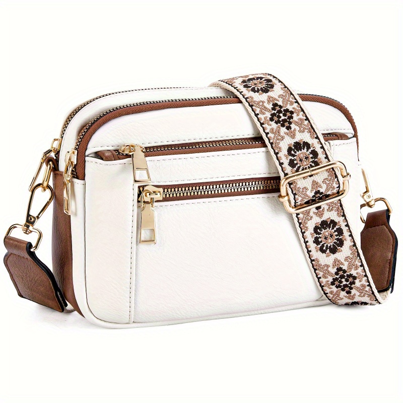 

New Ladies Colorblocking Multifunctional Zipper Crossbody Square Bag Pu Shoulder Bag Purse Adjustable Shoulder Strap