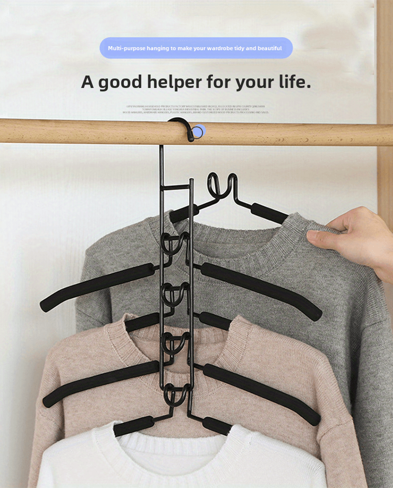 5 tier detachable clothes hanger space saving wardrobe organizer metal with polished finish multi layer hanging storage rack for home and dorm use details 0