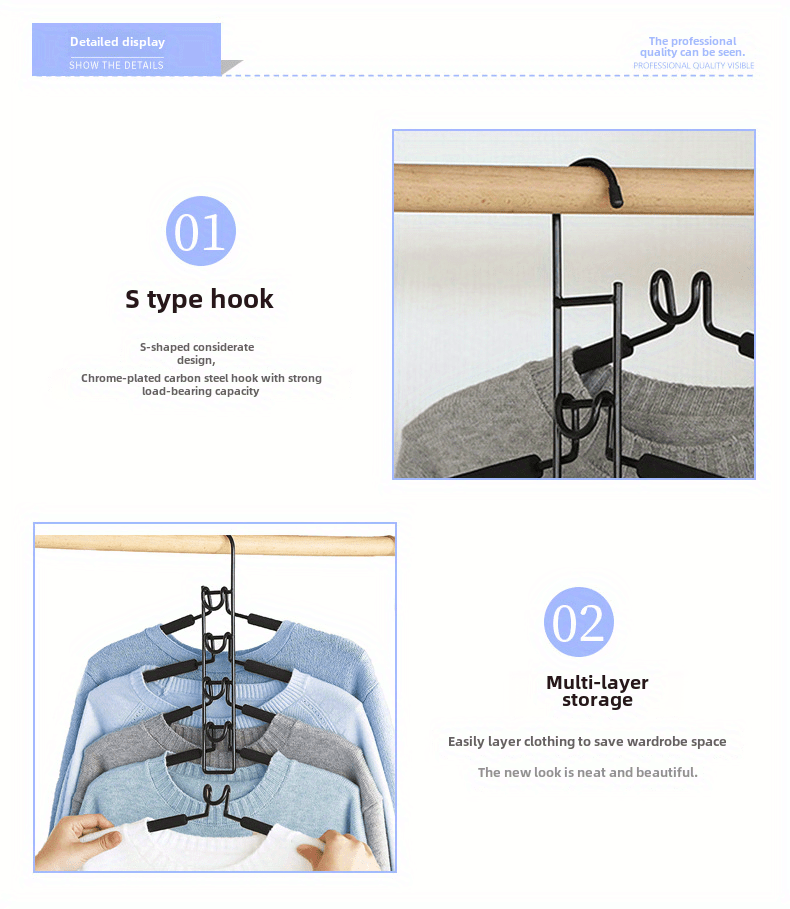 5 tier detachable clothes hanger space saving wardrobe organizer metal with polished finish multi layer hanging storage rack for home and dorm use details 6