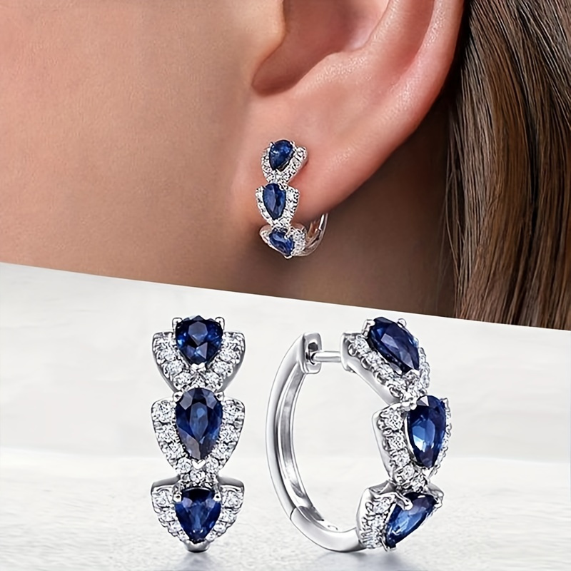 TEMU Synthetic Gemstone Hoop Earrings - Stunning, , And Minimalist Style For Banquets, Weddings, , And Formal Events - Perfect Gift For Women, ,