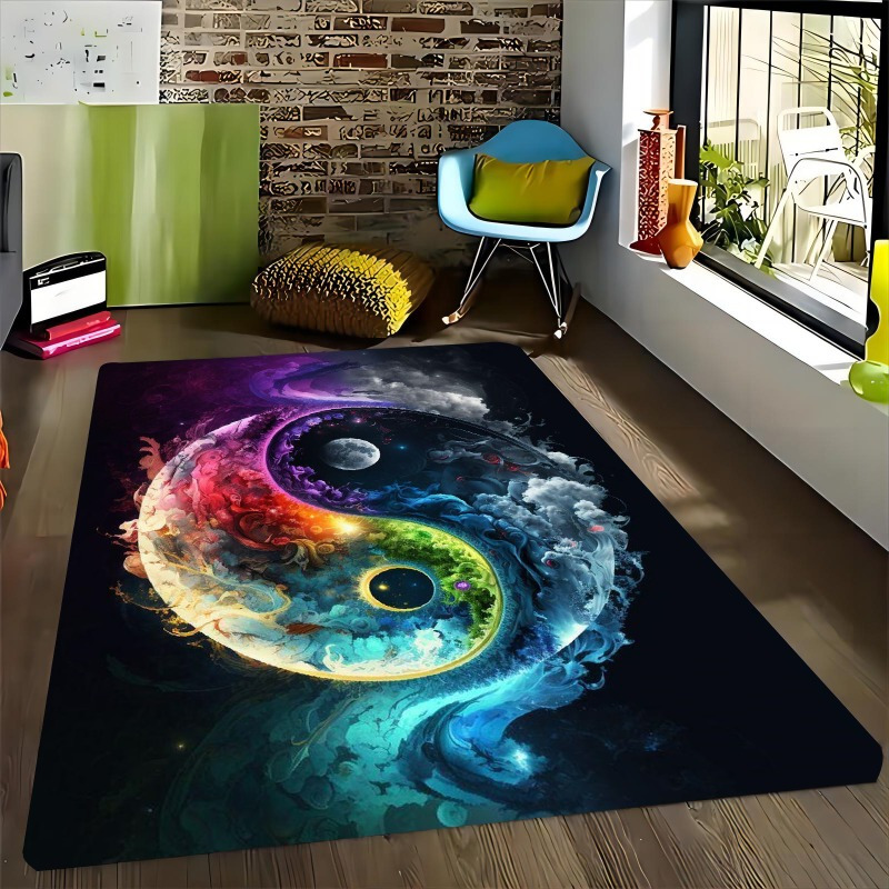 TEMU 1 tapis de salon avec motif Taiji, idéal pour et , en fibre de polyester douce et confortable, parfaite tapis de sol pour le canapé, améliorant