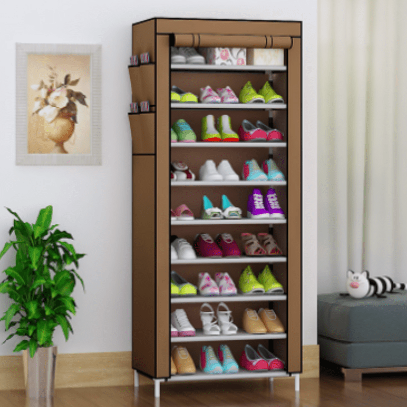 

10-layer 9-compartment Non-woven Shoe Cabinet With Cover, Can Hold 36-41 Pairs Of Shoes And Boots Sturdy Metal Storage, Brown