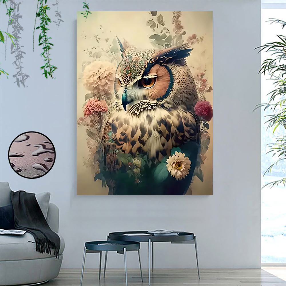 

1pc Framed Canvas Posters, Vintage Flower Owl Canvas Painting - Cute Animal Poster Print For Living Room, Office, Bedroom Home Decor