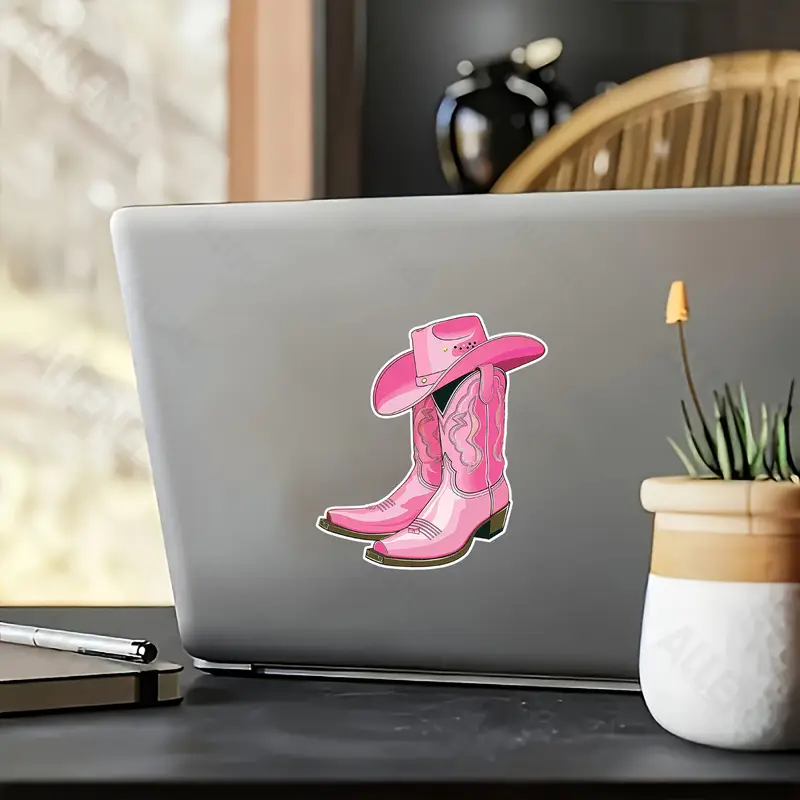 Cowboy Boots Vinyl Decal – Window Sticker For Car RV Truck – 5.75" X 6" – Black/White/Red – Made In USA