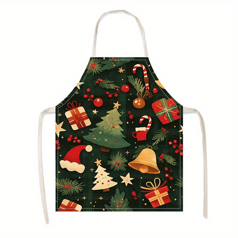 

Christmas-themed Linen Kitchen Apron - Stain & Oil Resistant, Sleeveless Design For Cooking, Baking, And Restaurant Use, Best For Christmas