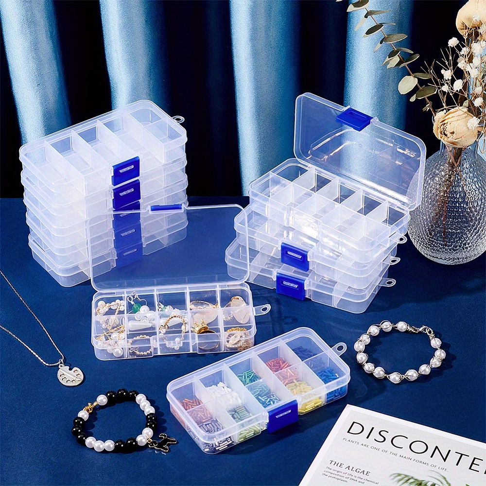 

10-pack Pvc Jewelry Box Set - Adjustable 10-grid Bead Storage Containers With Dividers For Beadwork, Nail Art, Rhinestones & Small Items Organization - Versatile Crafting & Packing Plastic Cases