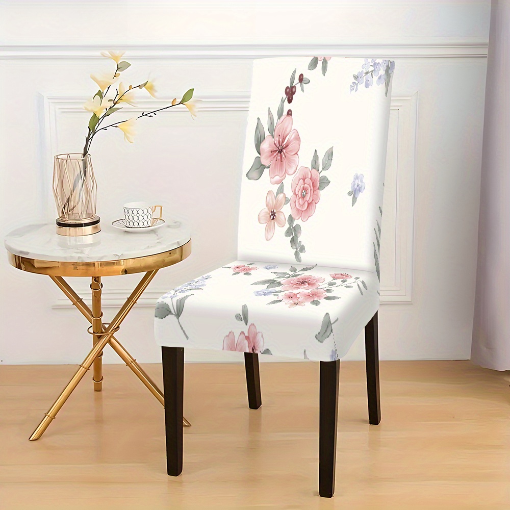 

Classic Floral Digital Print Chair Slipcovers, Set Of 2/4/6, Stretchable Polyester Milk Fiber Fabric Elastic-band Chair Covers, Machine Washable, Slip-resistant Decorative Furniture Protector