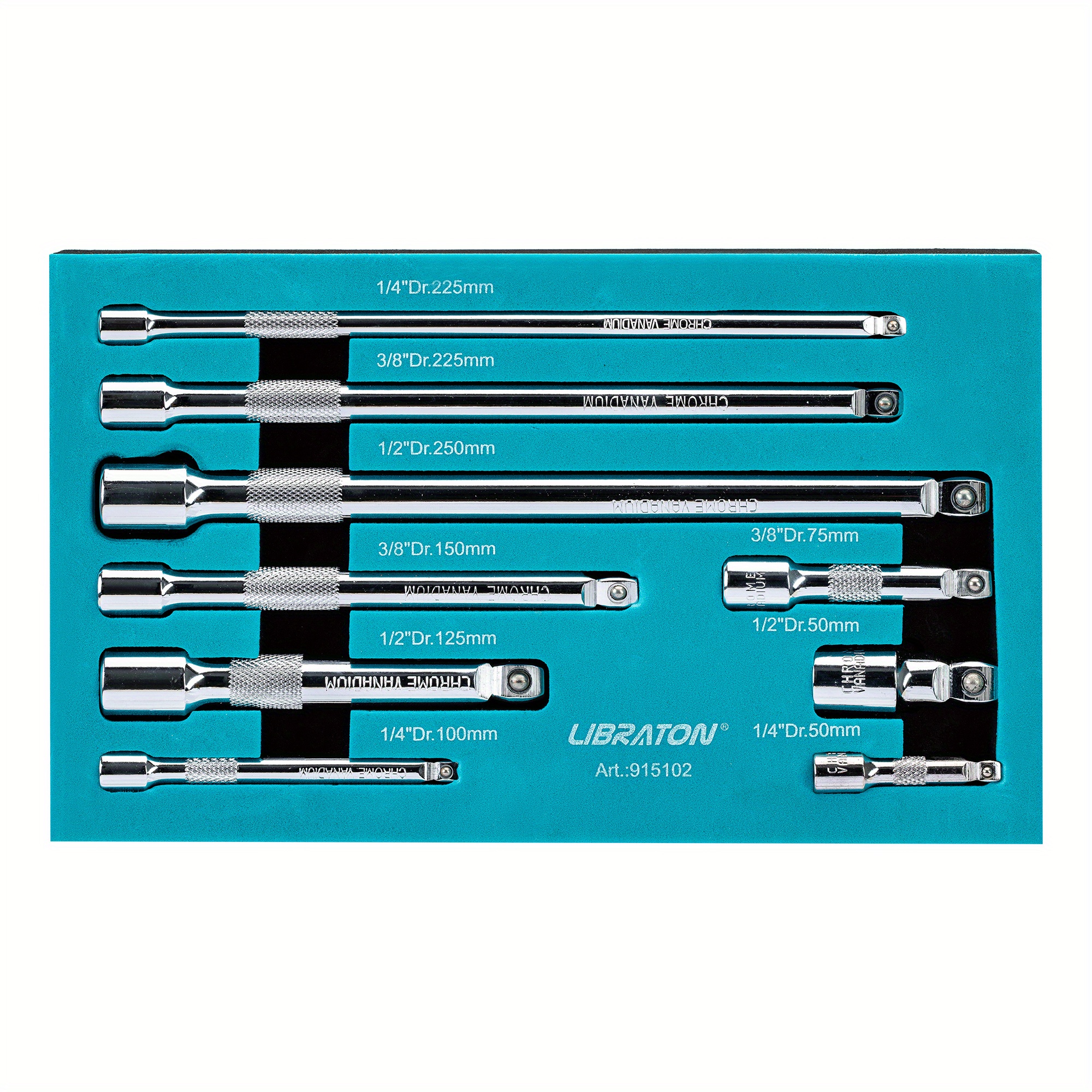 Libraton 9pcs Wobble Extension Set 1/4'' 3/8'' 1/2'', Wobble Socket Extension Set, Drive Socket Extension Bars With Chrome Plated In Eva Storage Tray