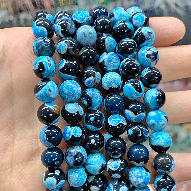 E-shop Flammengemusterte Achat Naturstein Dekorative Perlen für Schmuckherstellung Armbänder Schlüsselanhänger Handwerk 15" Kette 6/8/10mm