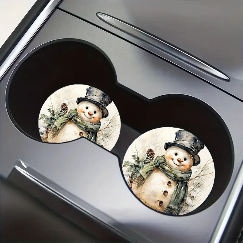 

2/4/6/8pcs, Snowman Pattern Car Coaster, 2.75- Synthetic Coaster, Car Cup Decoration, For