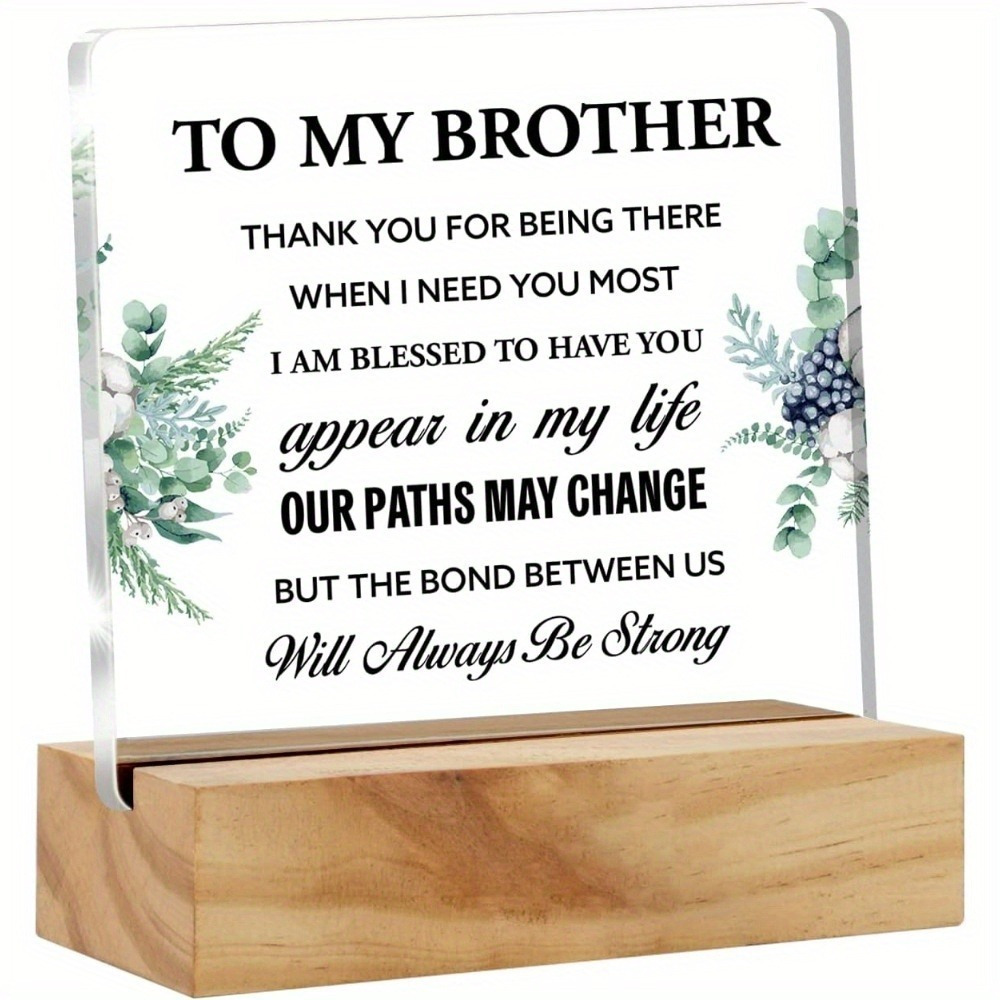 TEMU 1pc Acrylic Plaque, Brother Gift, Best Brother Gift From Sister Brother, To My Brother Thank You Desk Decor Acrylic Desk Plaque Sign With Wood Stand, Home Office Desk Sign