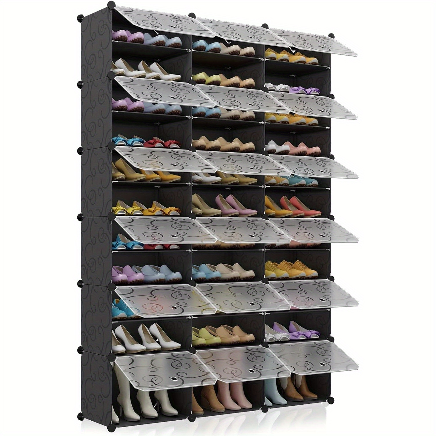 

72-pairs Shoe Storage Organizer Cabinet, Portable Shoe Rack Organizer With Door, Large Diy Plastic Detachable Shoes Shelves For Entryway, Bedroom, Black