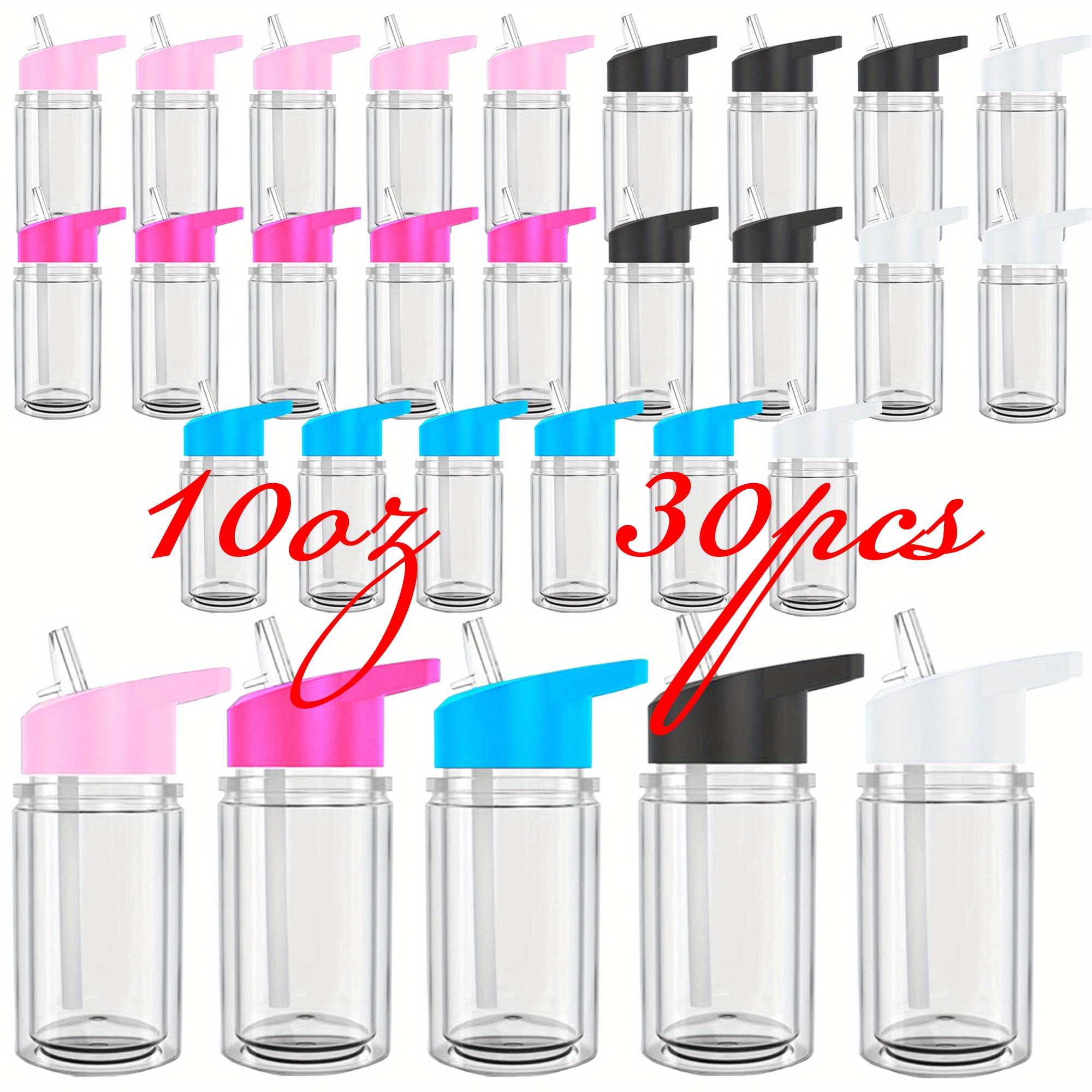 

30pcs 10oz 5 Color Mix Flip Straw Cover Double Plastic Water Cup Plastic Snow Globe Water Bottle Commonly Used In Catering Hotel Kitchens For Christmas Perfect Gift