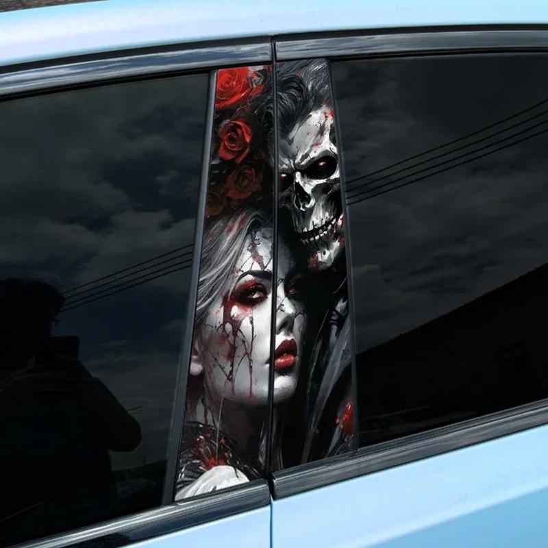 

1pc Gothic Couple Vinyl Car Sticker, B-pillar Scratch Masking, Personalized Decoration, Waterproof Door Pillar Decals For Car Exterior Accessories