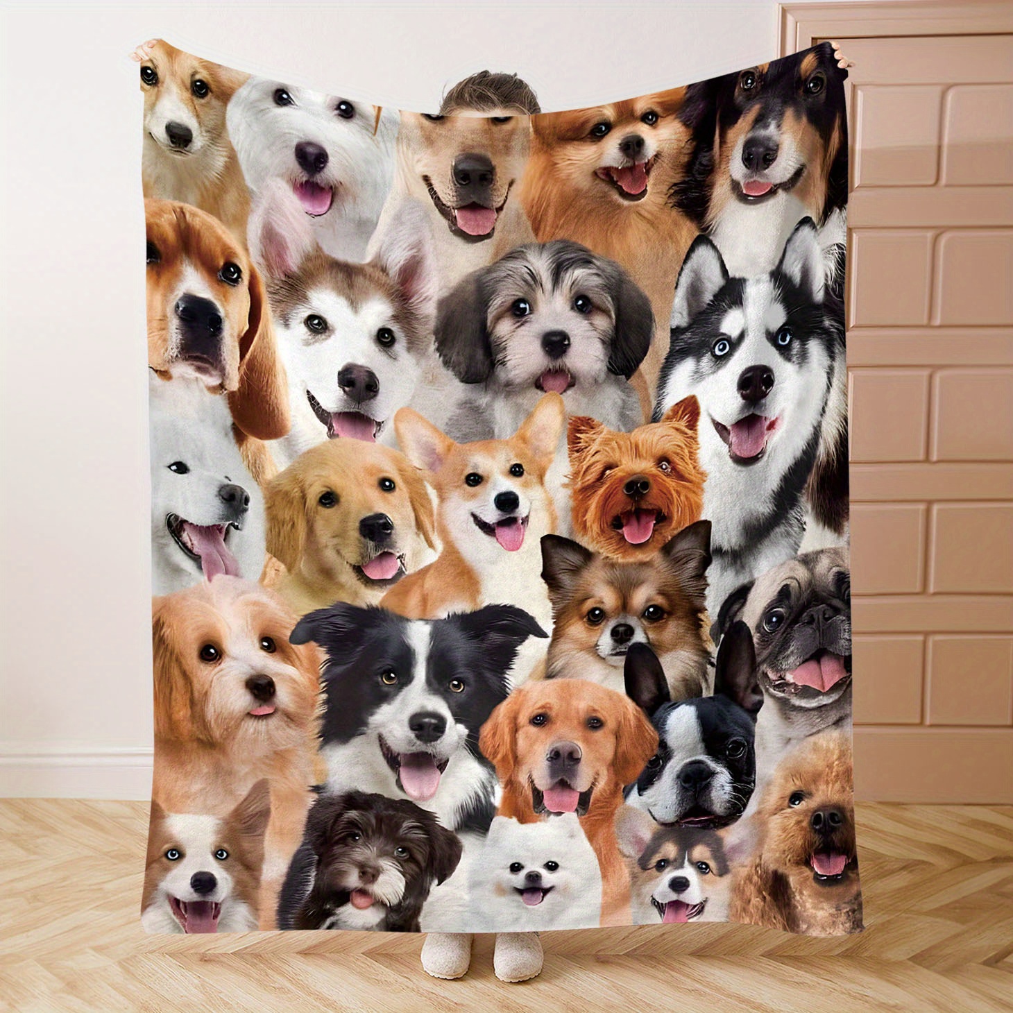 

Cute Dogs Flannel Throw Blanket - Animal Print Soft Cozy Knitted Polyester Bedding For Sofa, Office, Camping - Digital Print All-season Puppy Pattern Mid-century Style, 200-250g Lightweight Fabric