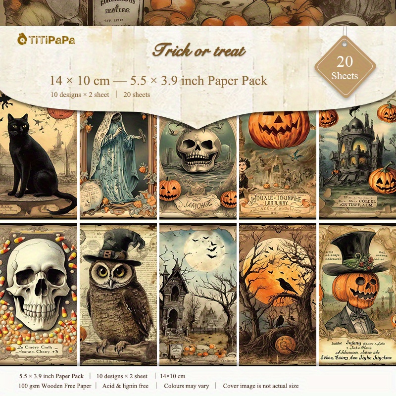 

Halloween Scrapbooking Paper Pack - 20 Sheets A6 Size, Decorative Craft Paper With Vintage , Black Cat, Pumpkin Lantern, Spooky Castle Designs For Diy Photo Album, Diary, Journaling & Stationery Decor