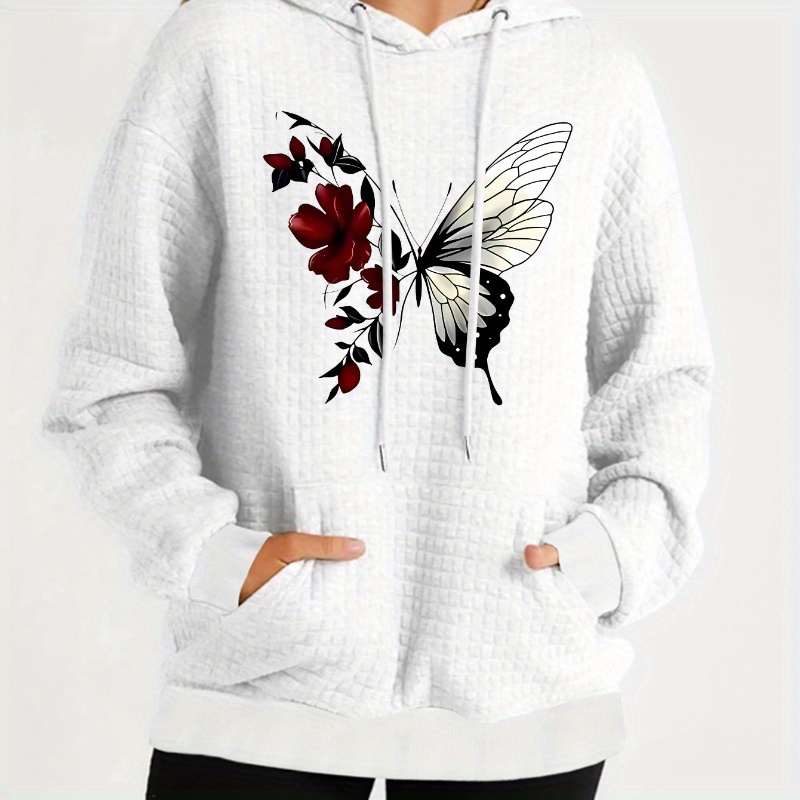 

Large Size Fashionable Women' Grid Fabric Butterfly Hoodie